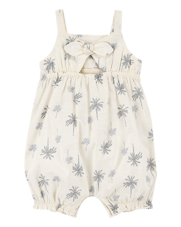 Baby Girl Palm Tree Cotton Romper - Ivory, 