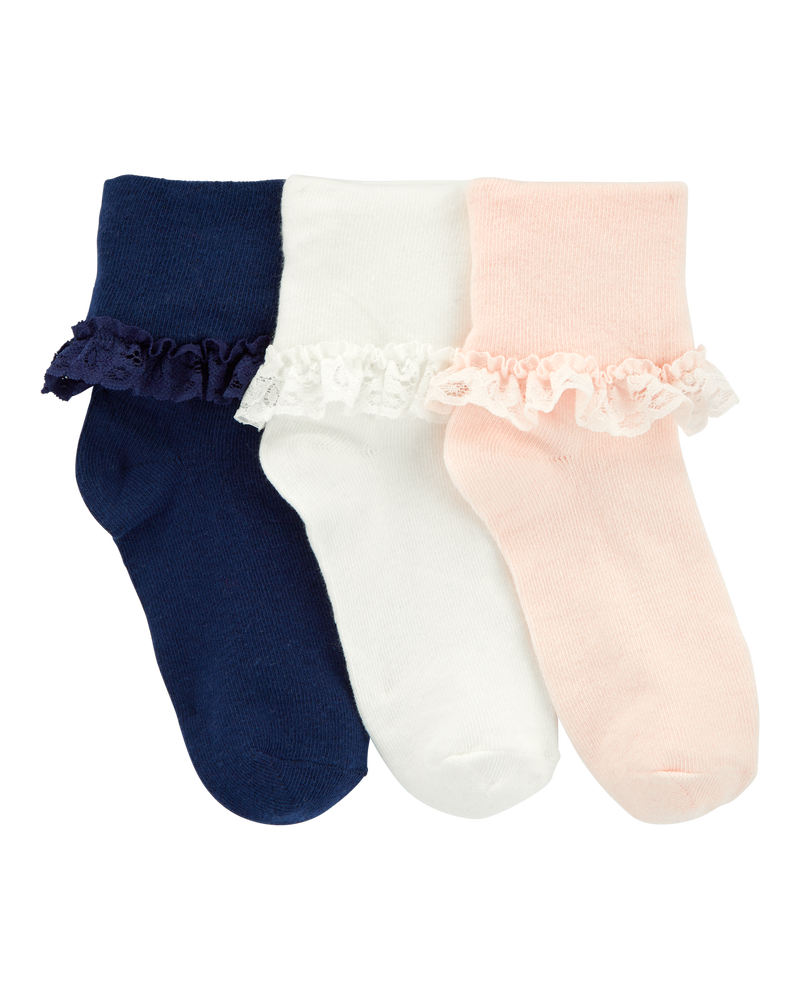 Kid 3-Pack Lace Cuff Socks, image 1 of 2 slides