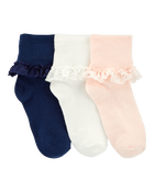 Kid 3-Pack Lace Cuff Socks, image 1 of 2 slides