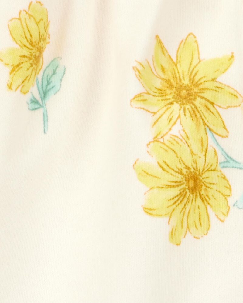 Baby Girl Floral Print 2-Way Zip Cotton Sleep & Play Pajamas - Cream, image 2 of 3 slides
