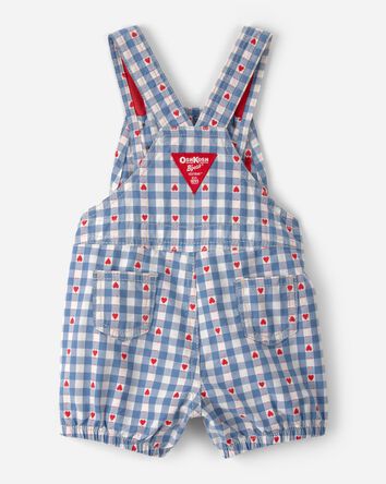Baby Girl Heart Print Denim Shortall, 