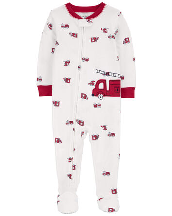 1-Piece Firetruck 100% Snug Fit Cotton Footie Pajamas, 