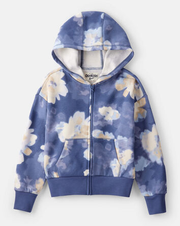 Girls Floral Print DayDream Fleece Hooded Zip-Up Jacket - Blue, 
