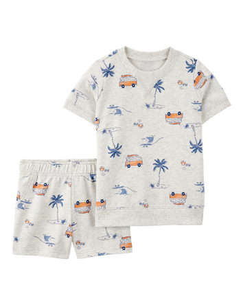 Toddler  2-Piece Beach Print Short Set - Grey, 