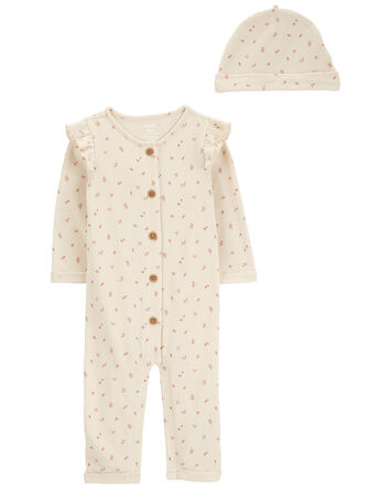 2-Piece  Button-Down Jumpsuit & Cap Set
, 