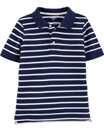 Navy Striped Piqué Polo Shirt, 