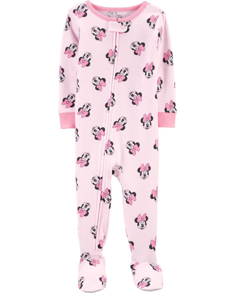 Toddler 1-Piece Minnie Mouse 100% Snug Fit Cotton Footie Pajamas, image 1 of 2 slides
