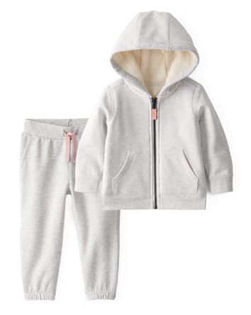Baby Girl 2-Piece DayDream Fleece Hooded Sweatshirt & Joggers Set - Grey, 