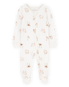 Baby Farm Animals Print 2-Way Zip PurelySoft Sleep & Play Pajamas - Ivory, image 1 of 6 slides