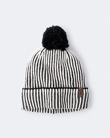 Toddler Striped Pom Pom Beanie - Black/White, 