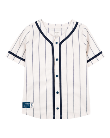 Kid Striped Baseball Button-Down Shirt - White, 