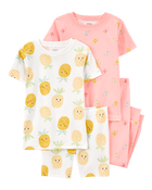Toddler 4-Piece Pineapple & Fish Print 100% Snug Fit Cotton Pajamas - Pink/Yellow, image 1 of 4 slides