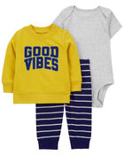 Baby 3-Piece Good Vibes Little Pullover Set, image 1 of 3 slides