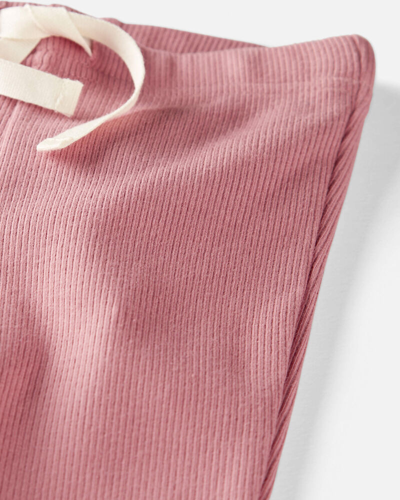 Baby Organic Cotton Rib Drawstring Leggings in Dark Blush, image 3 of 5 slides