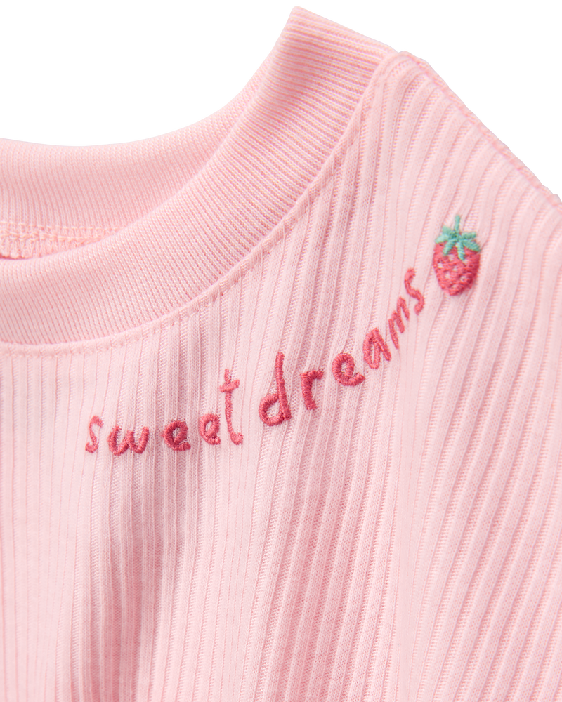 Girls Strawberry Print Loose Fit 2-Piece Pajamas - Pink, image 2 of 4 slides