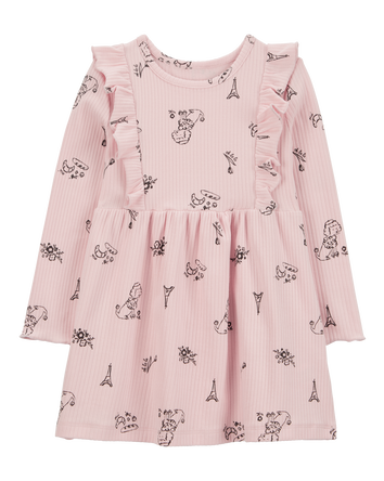 Toddler Paris-Print Long-Sleeve Dress - Pink, 
