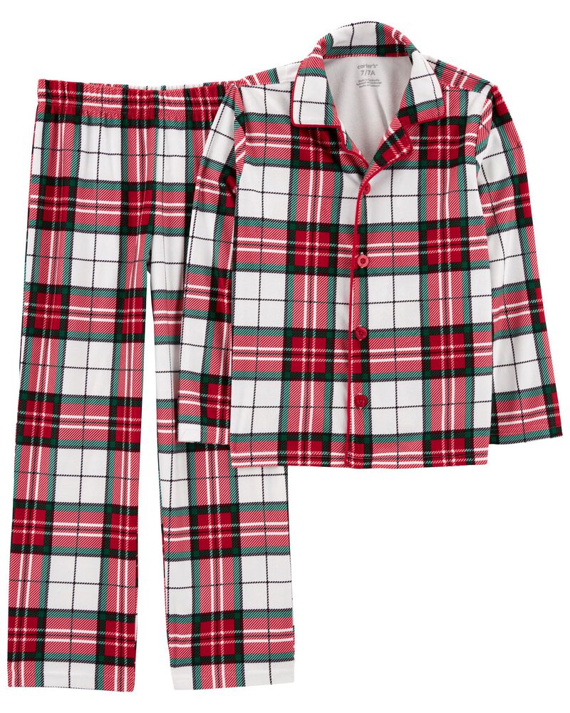 Kid 2-Piece Plaid Fleece Coat Style Pajamas, image 1 of 2 slides