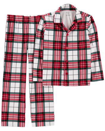 Kid 2-Piece Plaid Fleece Coat Style Pajamas, 