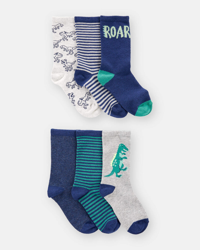 Kid 6-Pack Dinosaur Crew Socks, image 2 of 3 slides