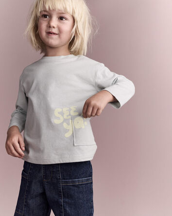 Toddler 'See Ya' Long-Sleeve Pocket Relaxed Graphic Tee - Light Blue, 