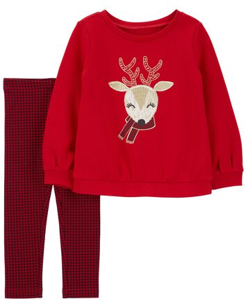Toddler 2-Piece Reindeer Fleece Top & Legging Set, 