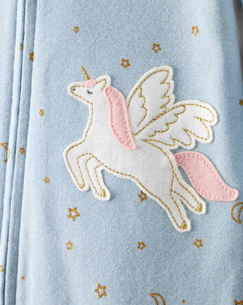 Baby Girl Unicorn Star Print 100% Cotton Long-Sleeve 2-Way Zip 1-Piece Pajamas - Blue, 