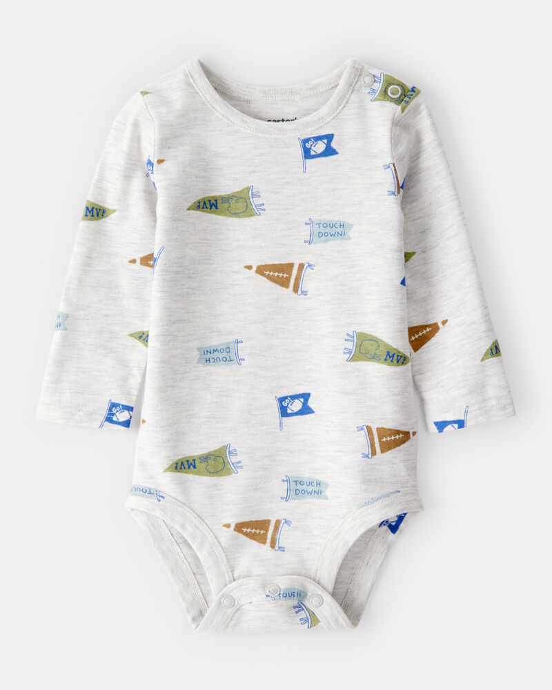 Baby Boy Football Print Long-Sleeve Fashion Bodysuit - Grey, image 1 of 3 slides