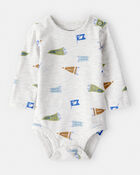 Baby Boy Football Print Long-Sleeve Fashion Bodysuit - Grey, image 1 of 3 slides