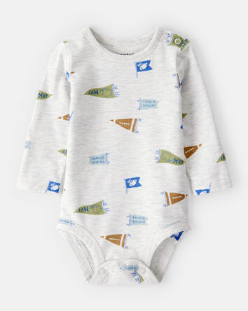 Baby Boy Football Print Long-Sleeve Fashion Bodysuit - Grey, 