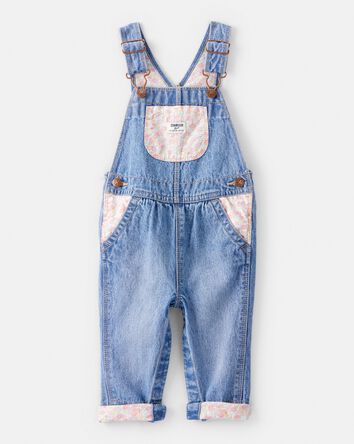 Baby Girl Floral Patchwork Denim Overalls - Blue, 