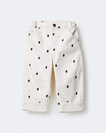 Toddler Girl Polka Dot Cuffed Barrel Pant - Ivory, 