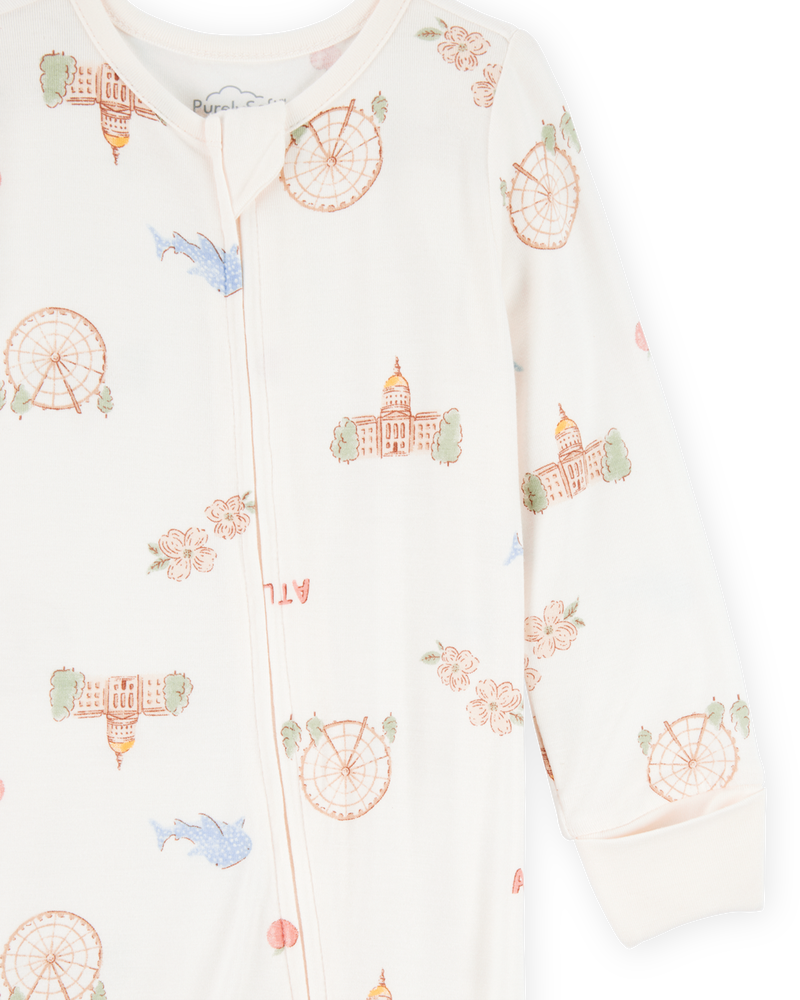 Baby Atlanta Print 2-Way Zip PurelySoft Sleep & Play Pajamas - Ivory, image 3 of 6 slides