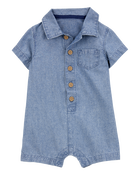 Baby Chambray Polo Romper, image 1 of 3 slides