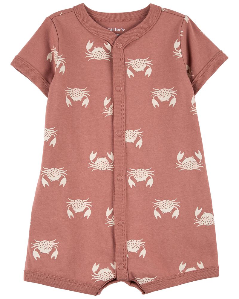 Baby 1-Piece Brown Crab Print Romper, image 1 of 3 slides