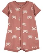 Baby 1-Piece Brown Crab Print Romper, image 1 of 3 slides