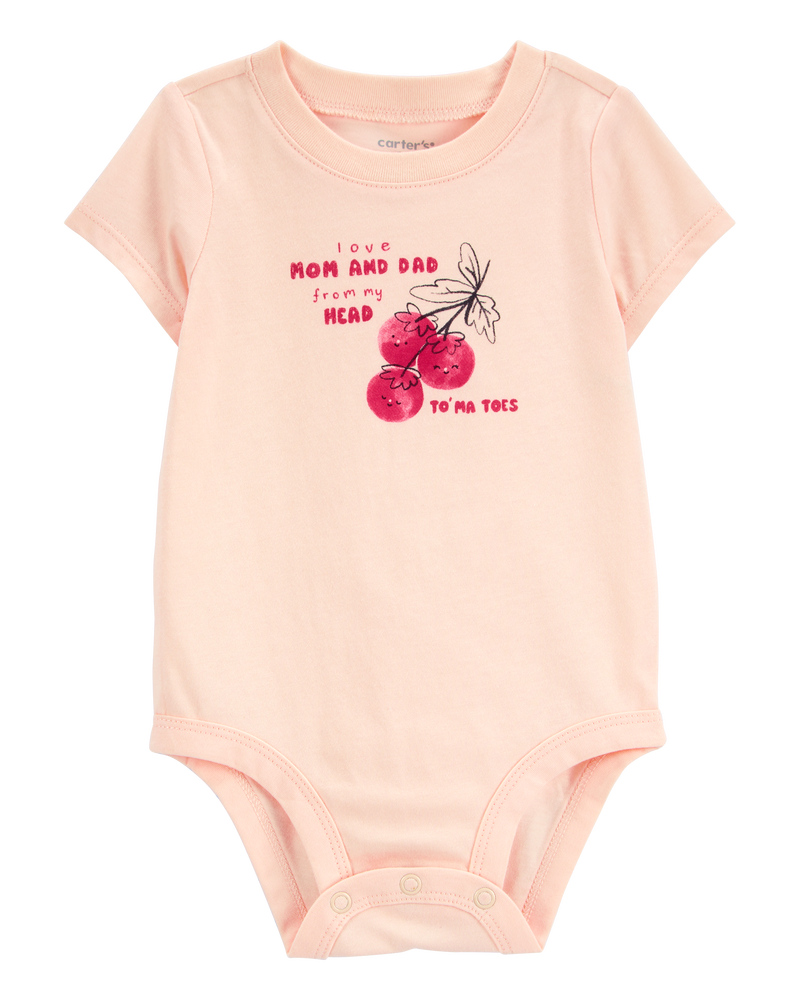 Baby Mom And Dad Tomatoes Short-Sleeve Bodysuit - Pink, image 1 of 3 slides