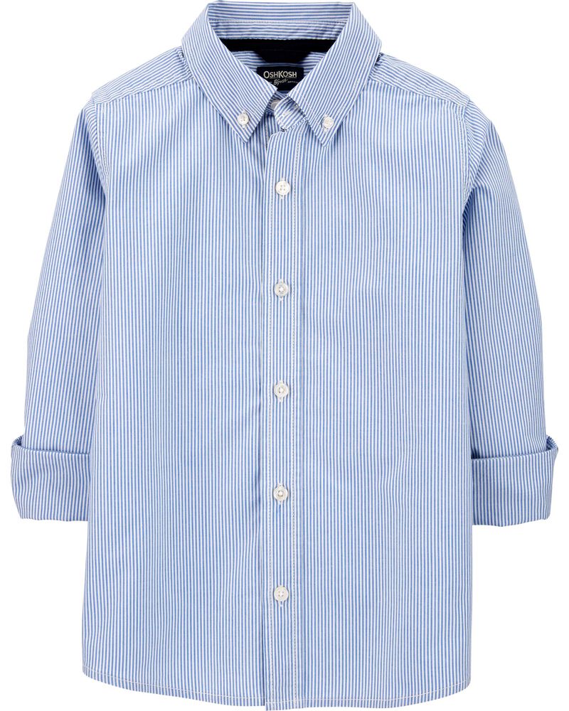 Kid  Long Sleeve Striped Button-Front Uniform Shirt, image 2 of 3 slides