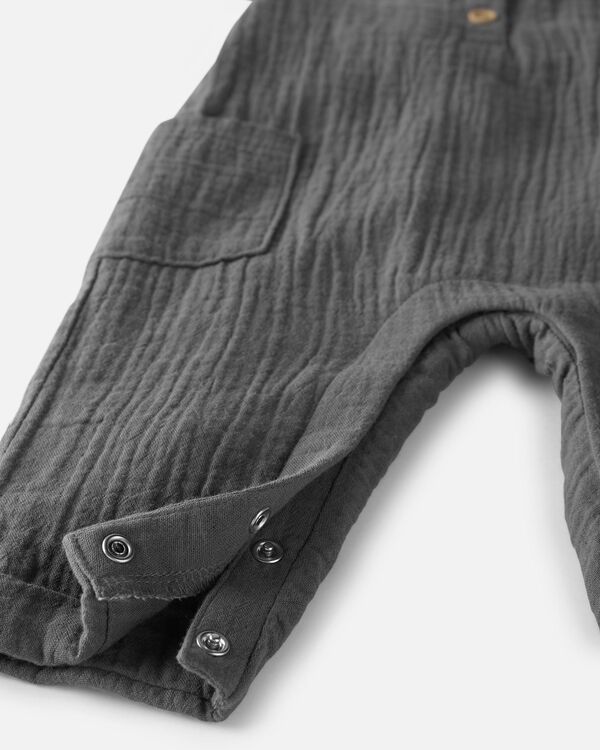 Charcoal Baby Organic Cotton Gauze Overalls
