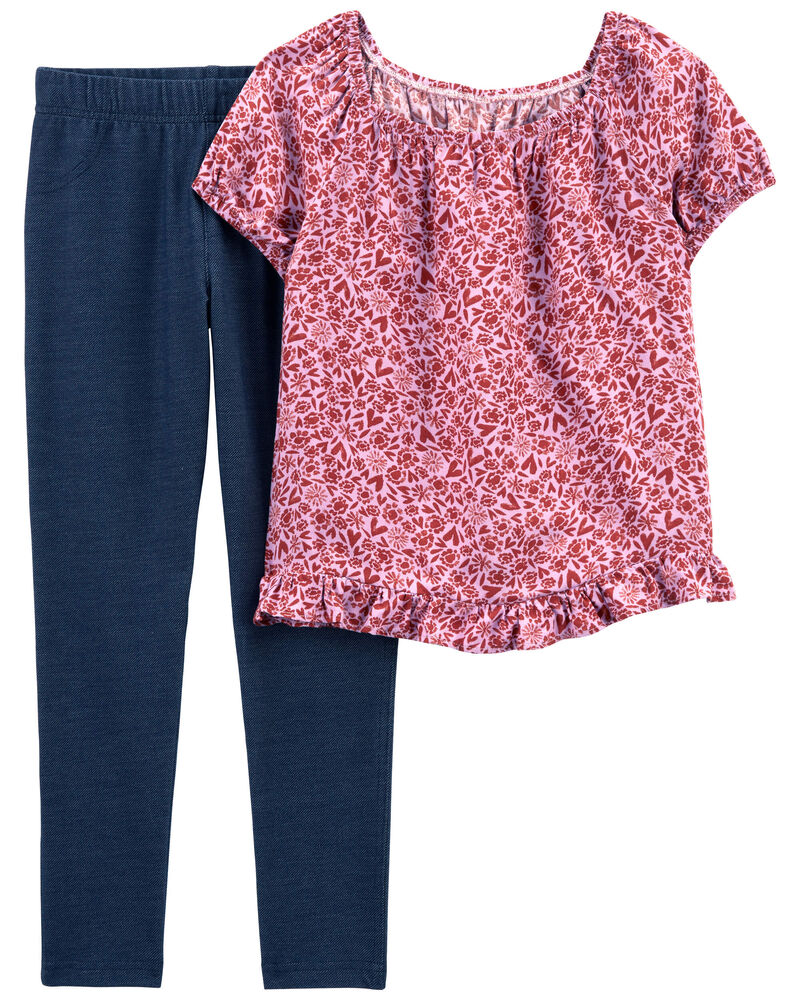 Kid 2-Piece Floral Top & Jegging Set, image 1 of 3 slides