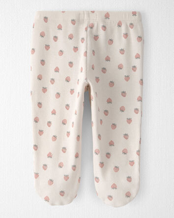 Baby Girl Organic Cotton Rib Footed Pants in Strawberry Print, 
