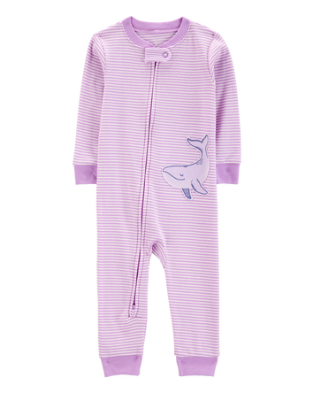 Baby Whale Striped Snug Fit Cotton Footless 1-Piece Pajamas - Purple, 
