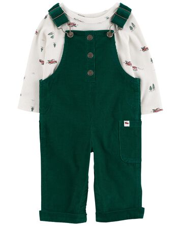 Baby 2-Piece Holiday Thermal Tee & Corduroy Overalls Set, 