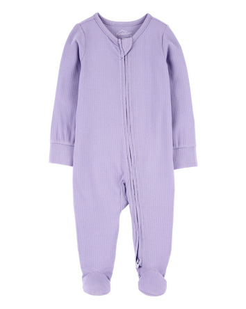 Baby Girl Solid 2-Way Zip PurelySoft Sleep & Play Pajamas - Purple, 