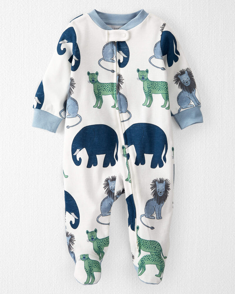 Baby Organic Cotton Sleep & Play Pajamas in Wildlife Print, image 1 of 4 slides