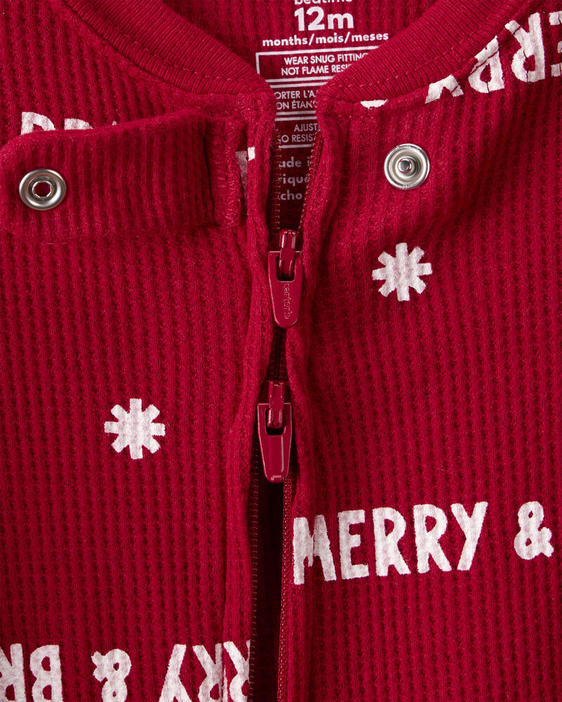 Baby Merry & Bright Christmas Cotton Long-Sleeve 2-Way Zip 1-Piece Pajamas - Red, image 2 of 4 slides