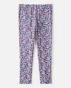 Girls Floral Cotton Pull-On Stretch Leggings - Purple, image 2 of 4 slides