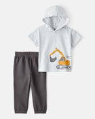 Toddler 2-Piece Construction Striped Hooded Tee & Jogger Set, image 1 of 4 slides