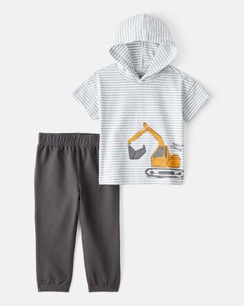Toddler 2-Piece Construction Striped Hooded Tee & Jogger Set, 