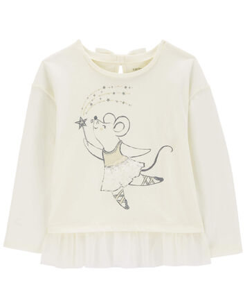 Baby Cream Mouse Print Top, 