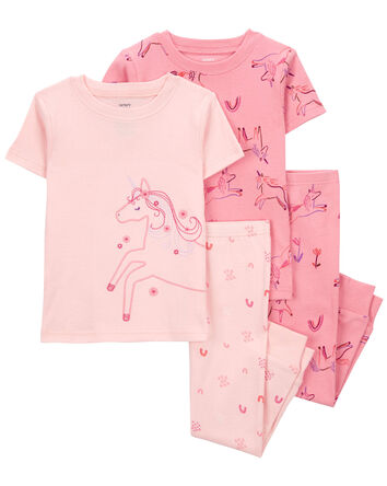 Baby 4-Piece Unicorn 100% Snug Fit Cotton Pajamas, 